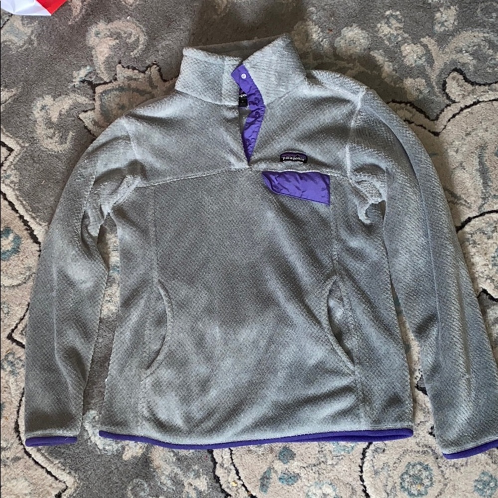 Patagonia grey and purple fleece pullover